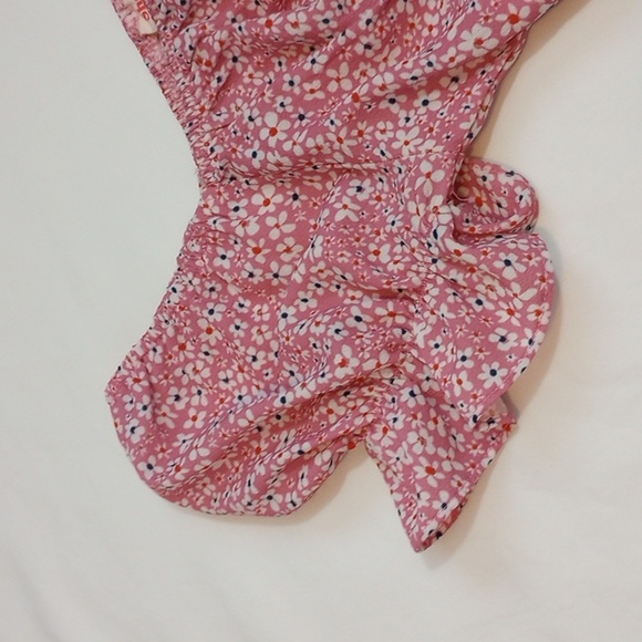 Showpo Women's Crop Top Sz 2 Pink Floral Resort Beach Party Summer Puff Sleeve - Picture 3 of 5